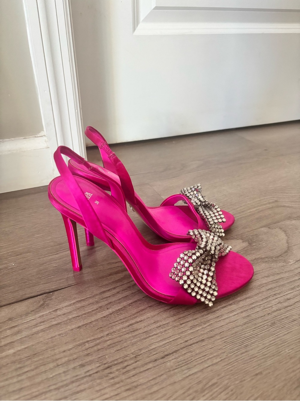 Zara Hot Pink Rhinestone Bow Slingback Heels